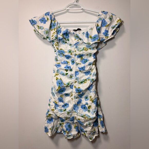 Zara Floral Linen-Blend Mini Dress Flowers Size XS Blogger’s Favourite - Picture 4 of 13
